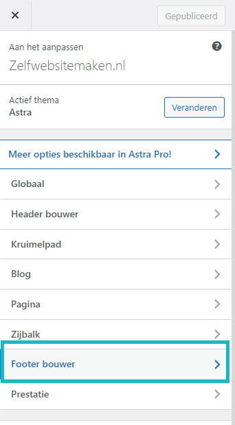 Astra thema - Footer bouwer